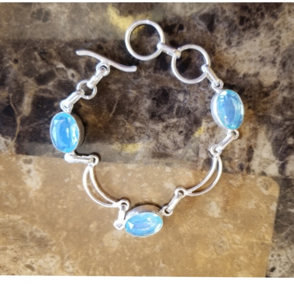 Jewelry - Baby Blue Milky Opal & Silver Moons Bracelet 7.25" Jewelry - Baby Blue Milky Opal & Silver Moons Bracelet 7.25"